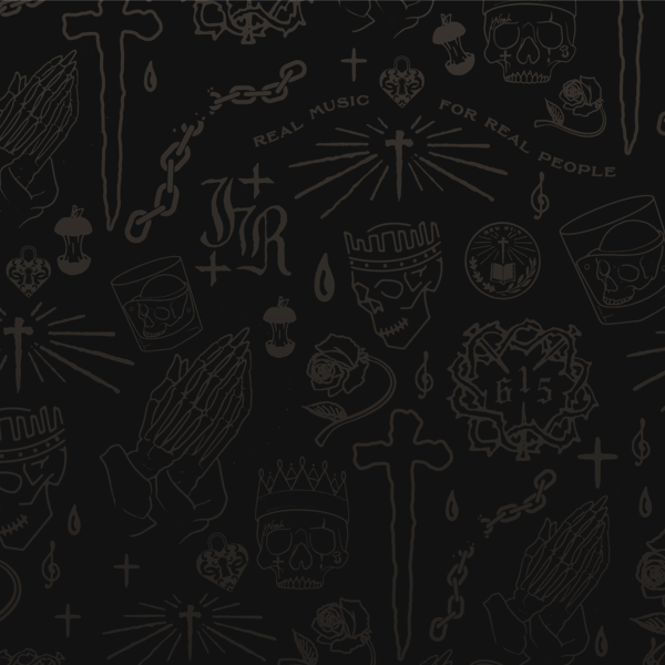 Background icons with tattoo and religious motif.